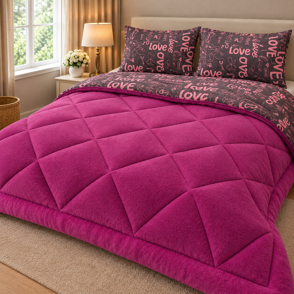 Love Pembe Çift Kişilik Wellsoft Yorgan Seti