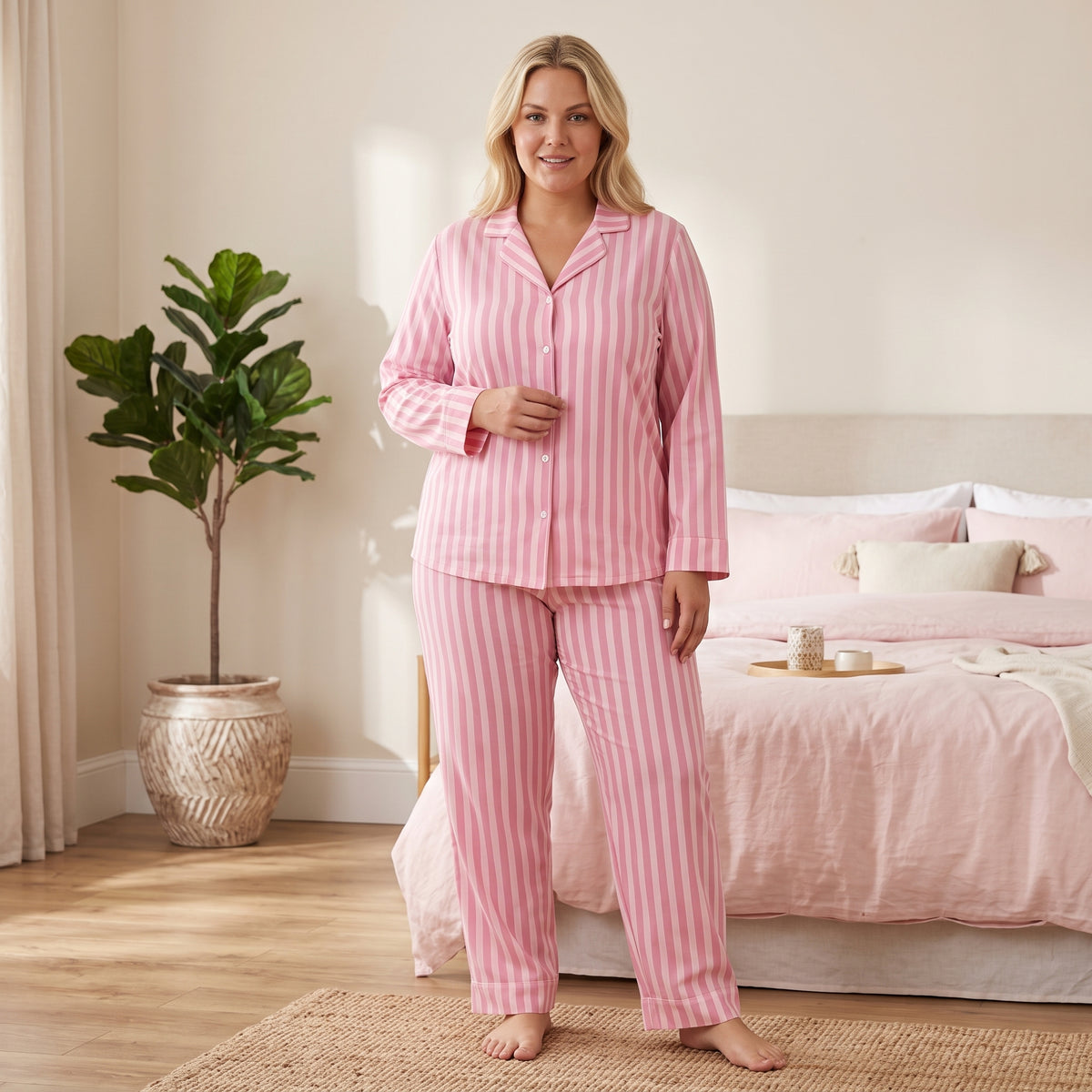 Uzun Kollu Milan Kumaş Kadın Pijama Takımı