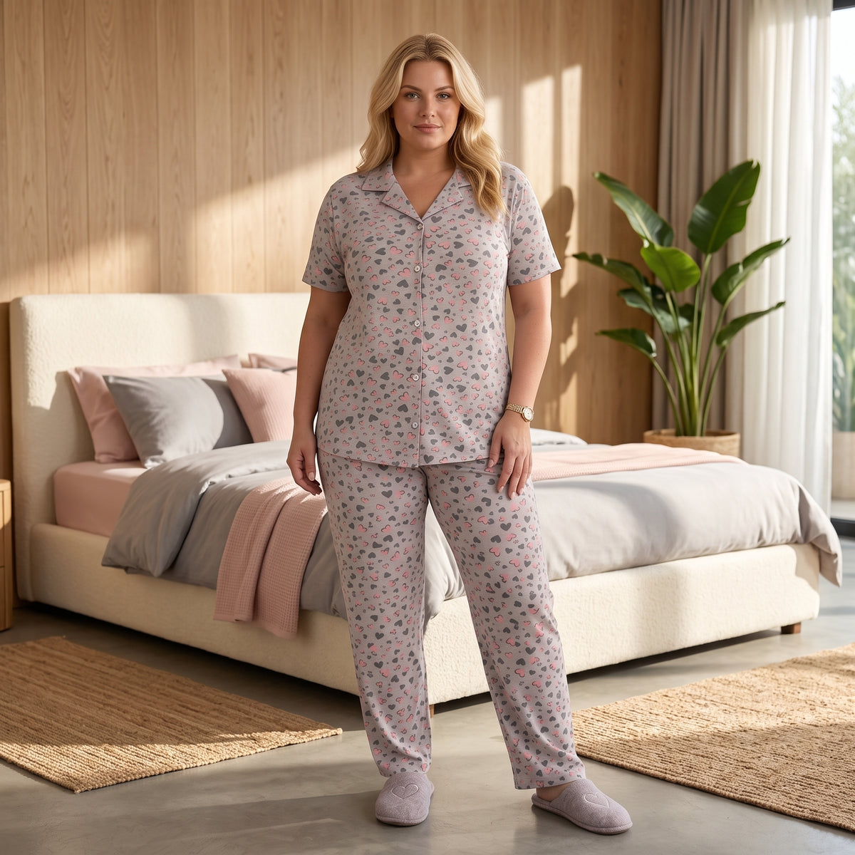 Kısa Kollu Milan Kumaş Kadın Pijama Takımı