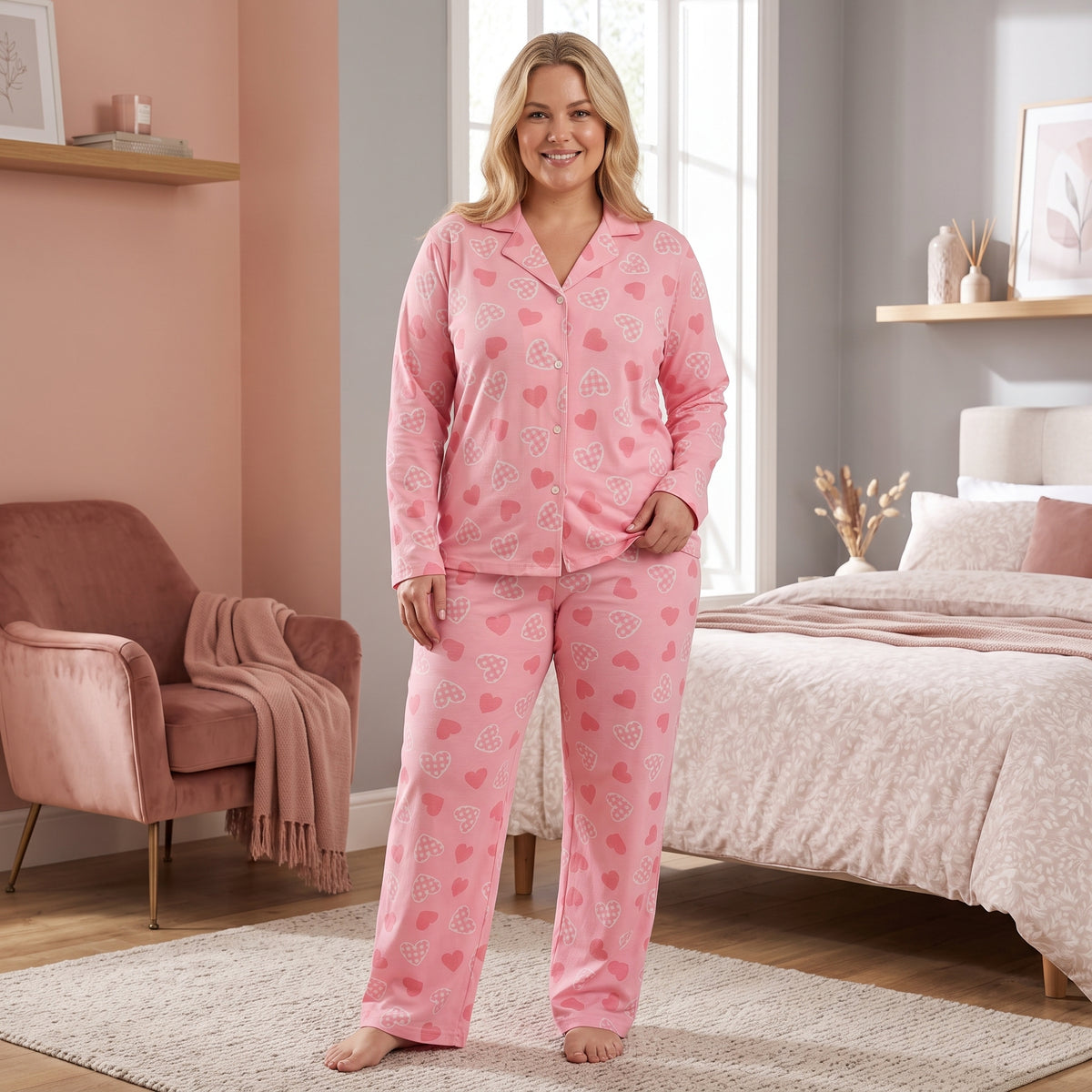 Uzun Kollu Milan Kumaş Kadın Pijama Takımı