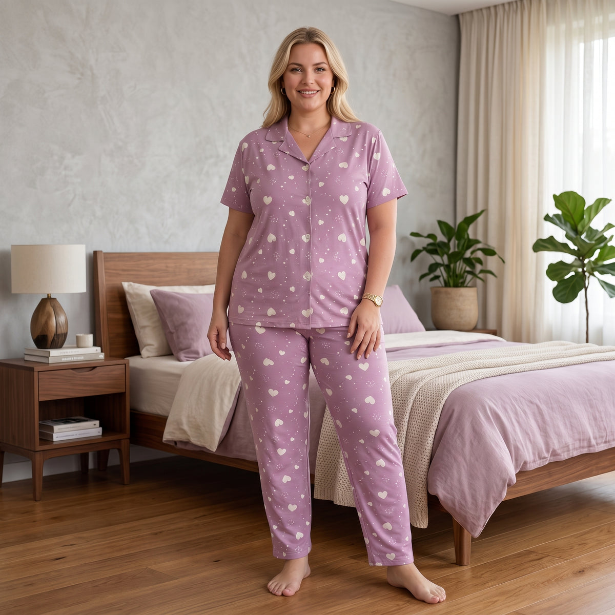Kısa Kollu Milan Kumaş Kadın Pijama Takımı