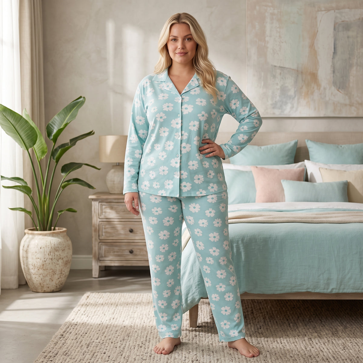 Uzun Kollu Milan Kumaş Kadın Pijama Takımı