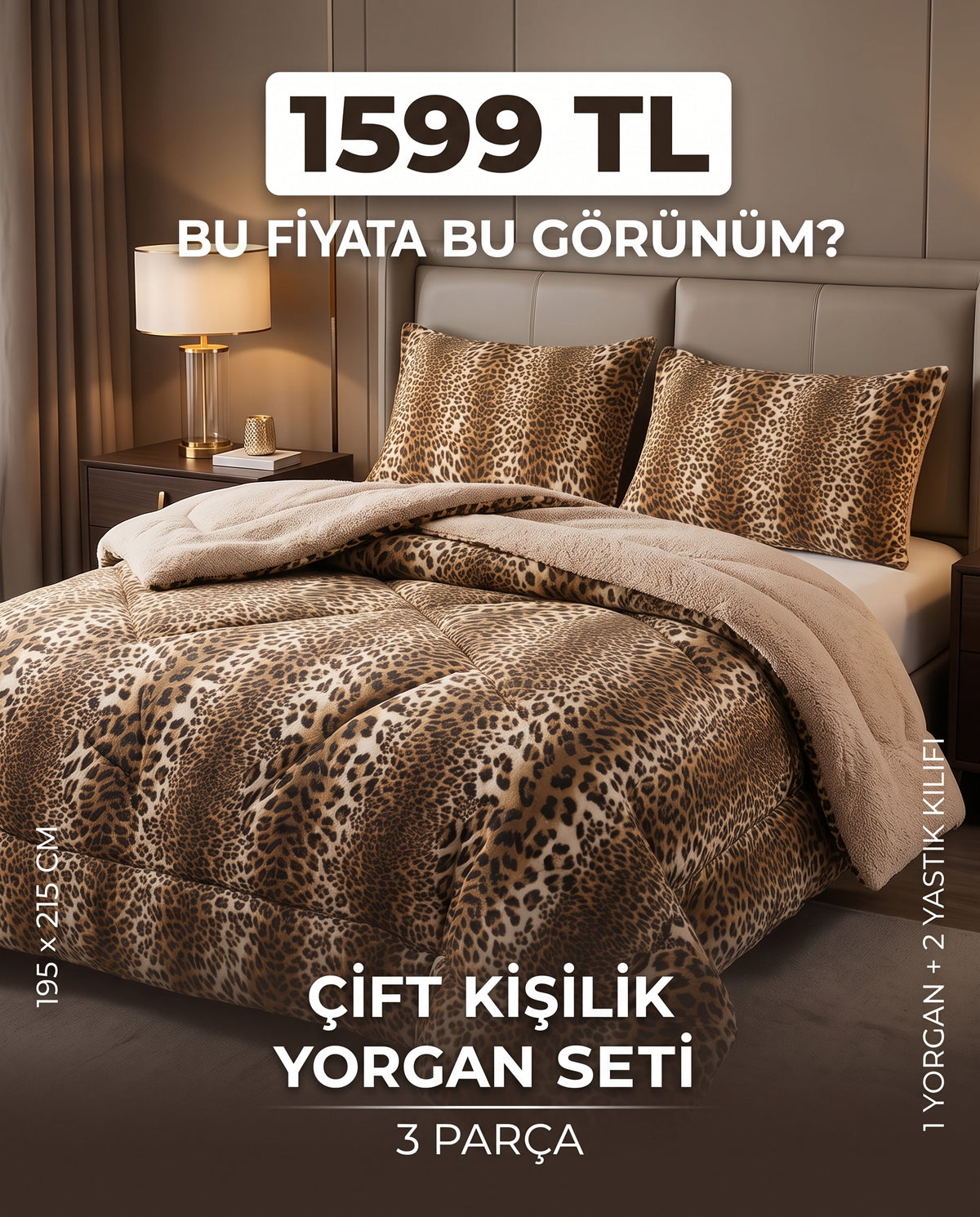 Leopar Çift Kişilik Wellsoft Yorgan Seti