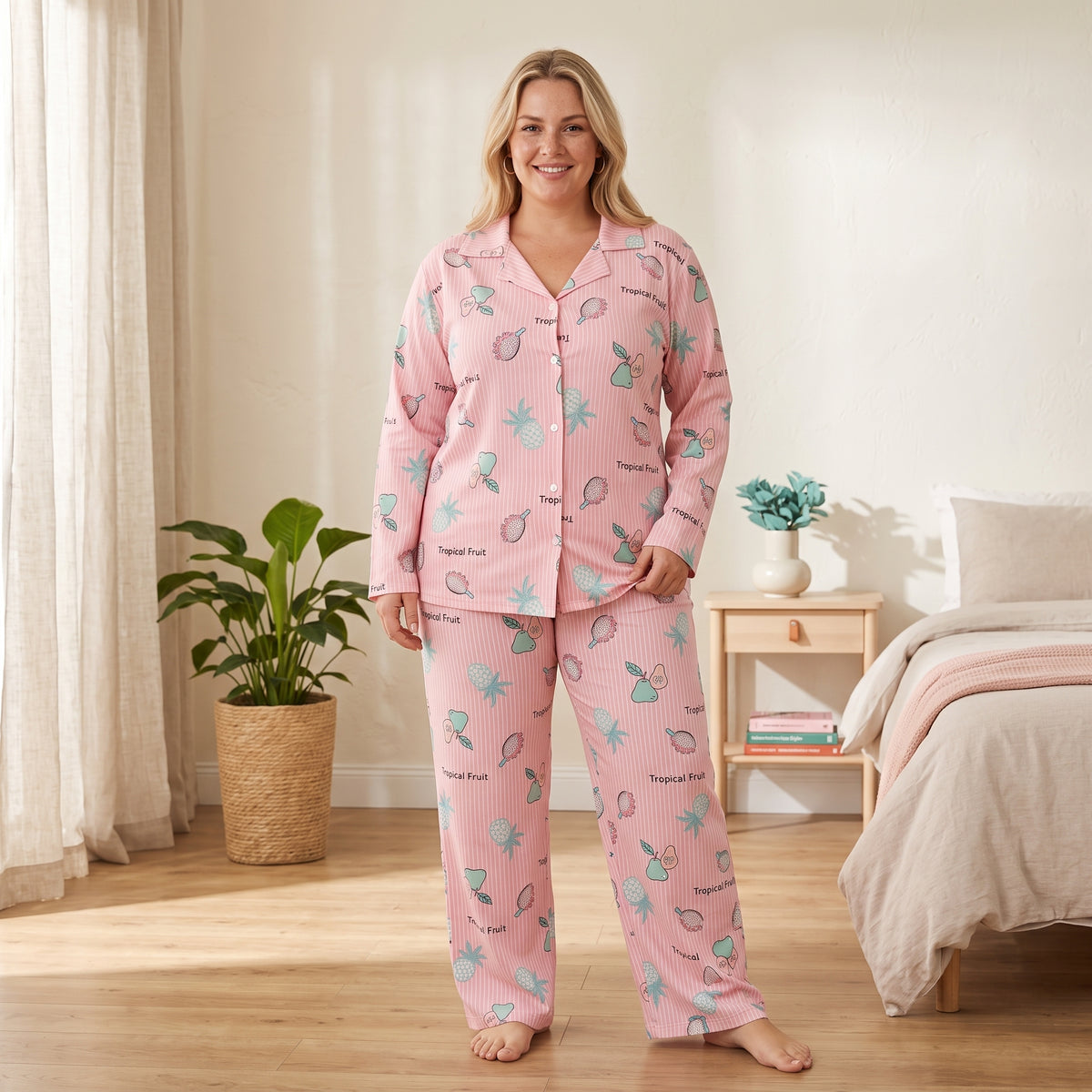 Uzun Kollu Milan Kumaş Kadın Pijama Takımı