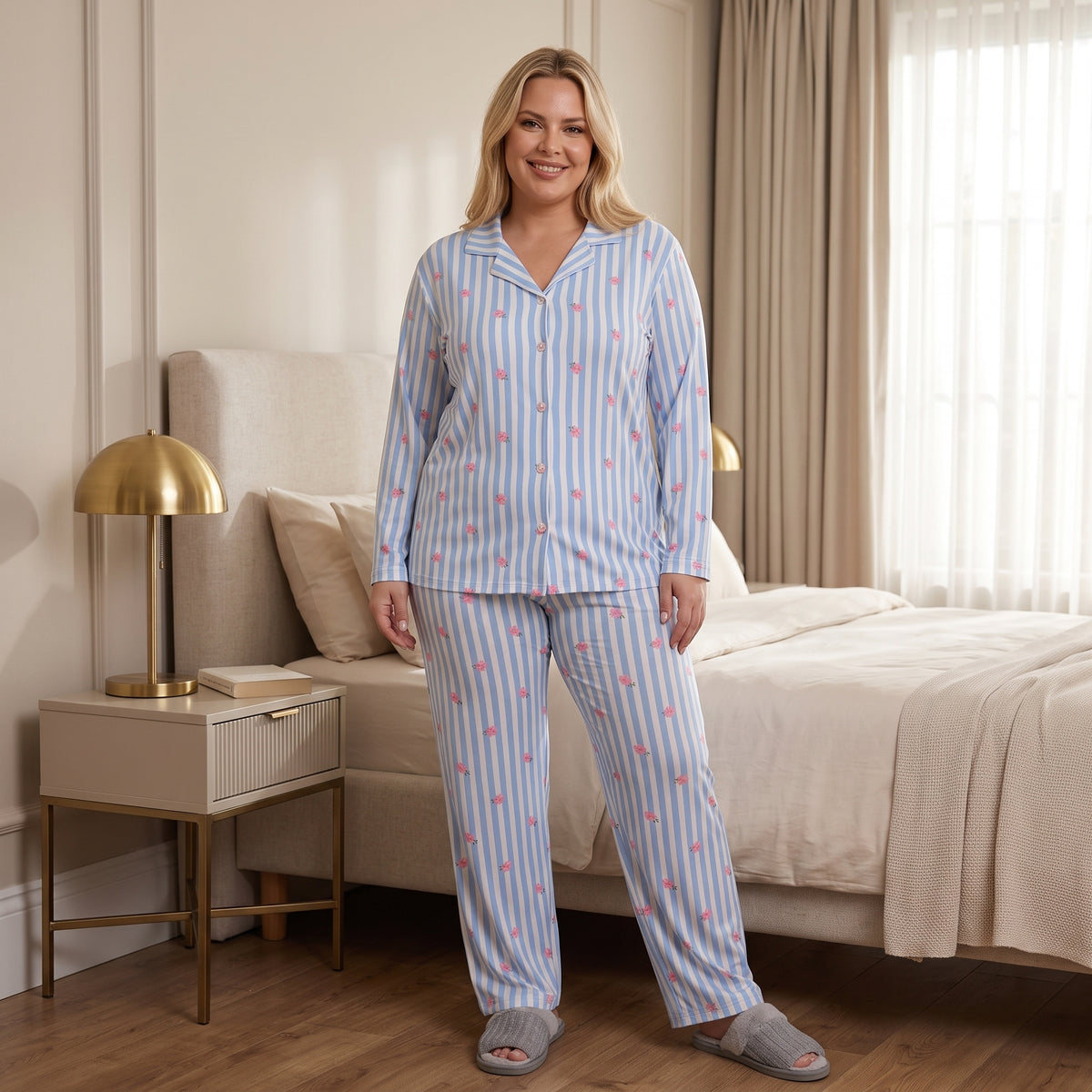 Uzun Kollu Milan Kumaş Kadın Pijama Takımı