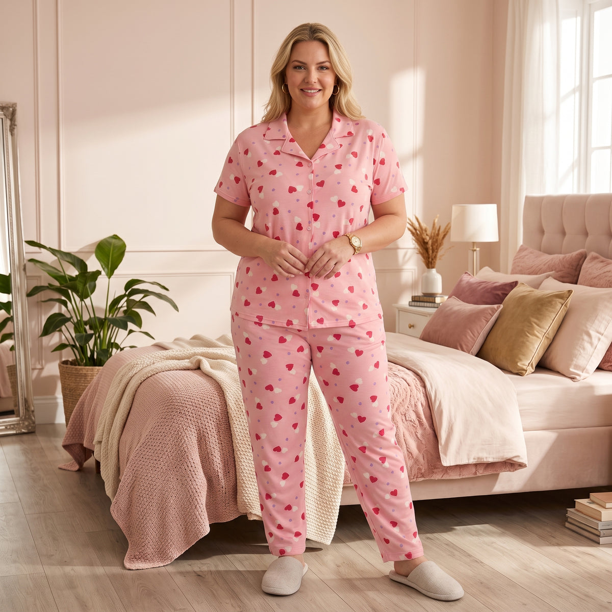 Kısa Kollu Milan Kumaş Kadın Pijama Takımı